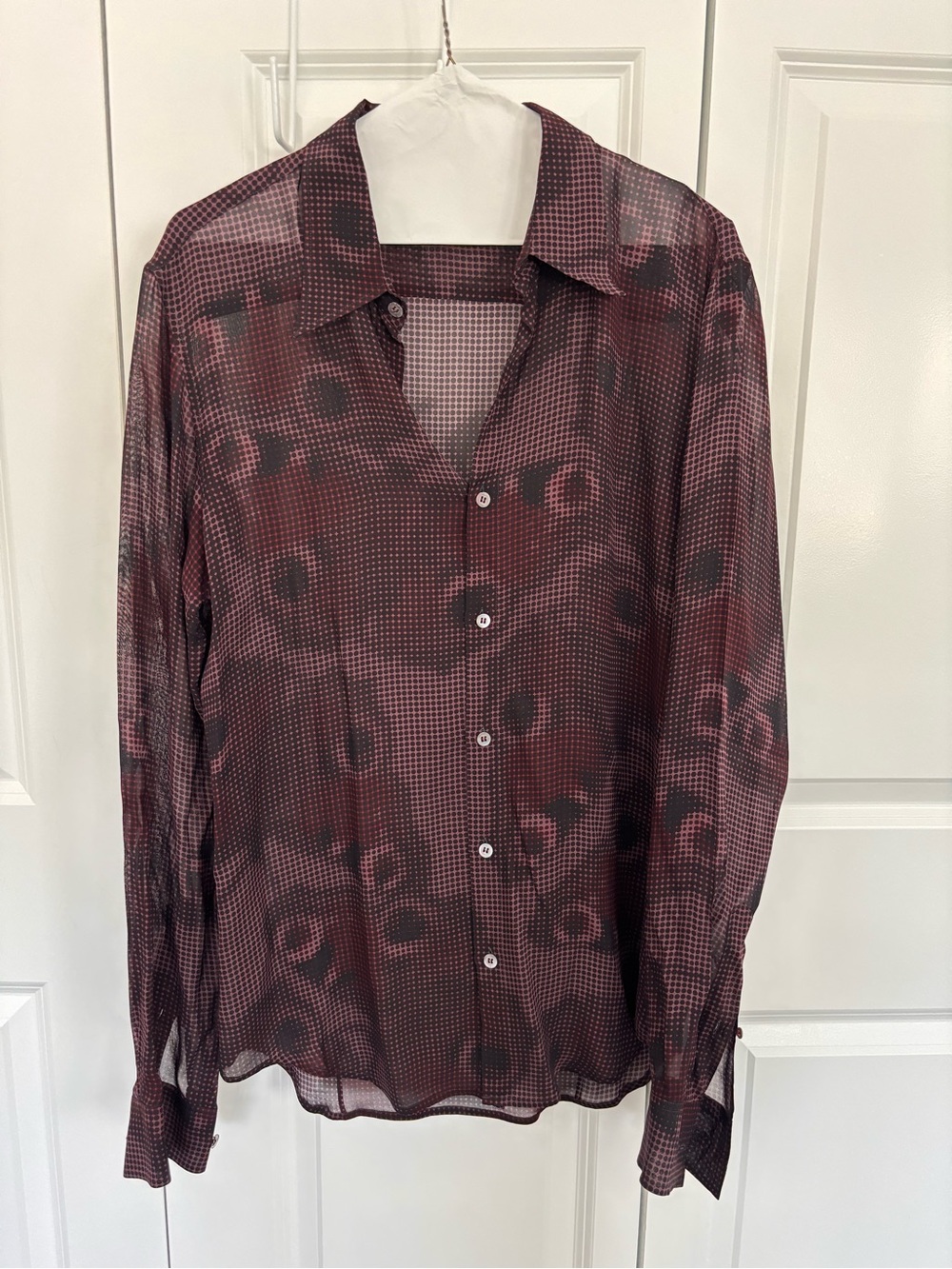 Dries Van Noten Burgundy and Black Sheer Patterned